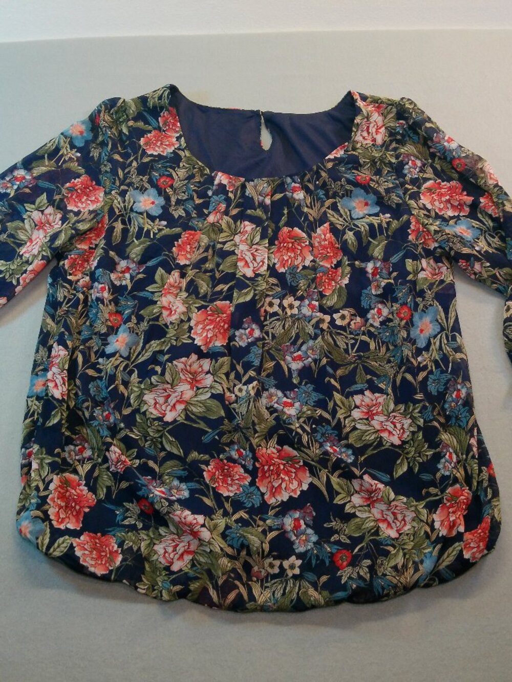 Blouse Womens Multicolor Floral Round Neck Keyhole Back Sara Michelle Size 1X